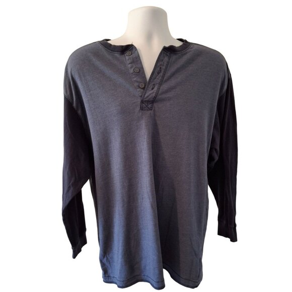 RedHead Henley Shirt Large Blue Black Long Sleeve Two Tone Grunge Casual - Picture 1 of 8